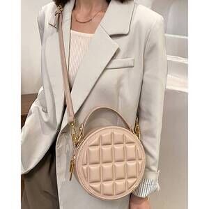 NEW ACCITY women's waffle pattern round canteen crossbody bag in caramel